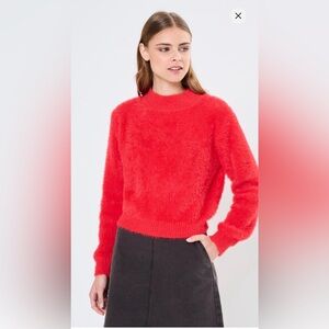 LILI SIDONIO FUZZY SOFT DRESSY CREWNECK ANTHROPOLOGIE BRIGHT RED WOMEN SZ MEDIUM